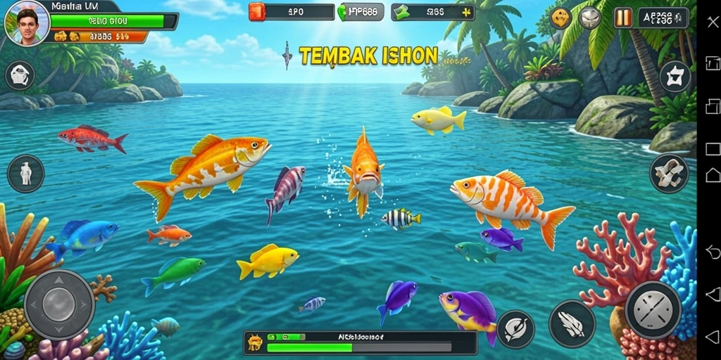 Screenshot menunjukkan aksi menembak ikan yang seru di AP686.