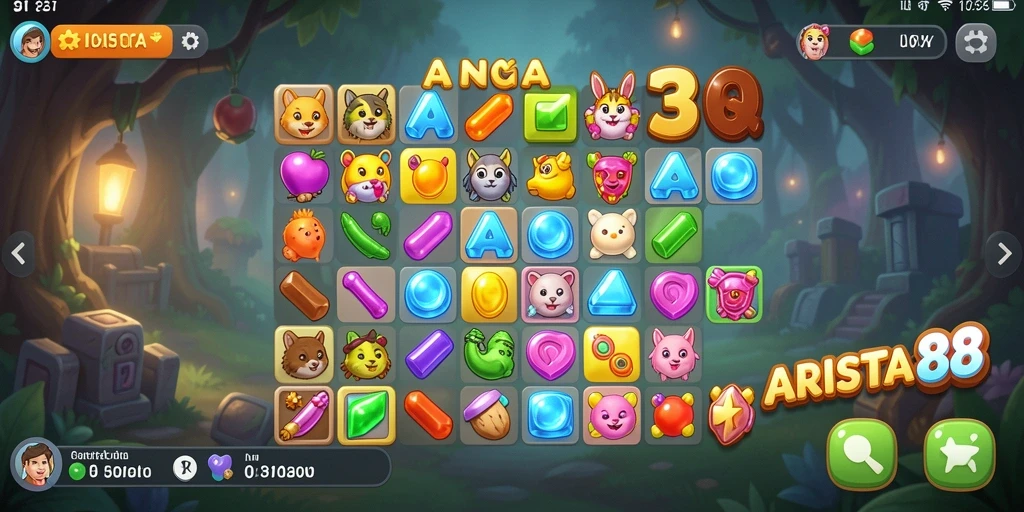 Screenshot gameplay ARISTA88 dengan tantangan Match-3 yang seru.