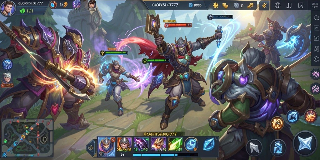 Tampilan seru gameplay <strong>GLORYSLOT777</strong> dengan berbagai karakter yang bertempur.
