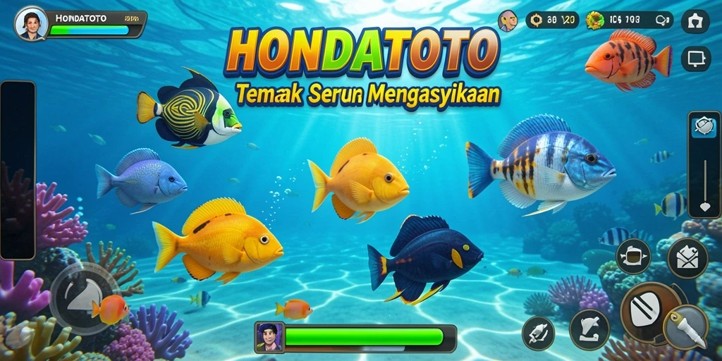 Screenshot utama HONDATOTO menampilkan aksi menembak ikan yang mendebarkan.