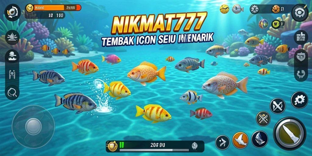 Tampilan gameplay NIKMAT777 saat menangkap ikan berwarna-warni.
