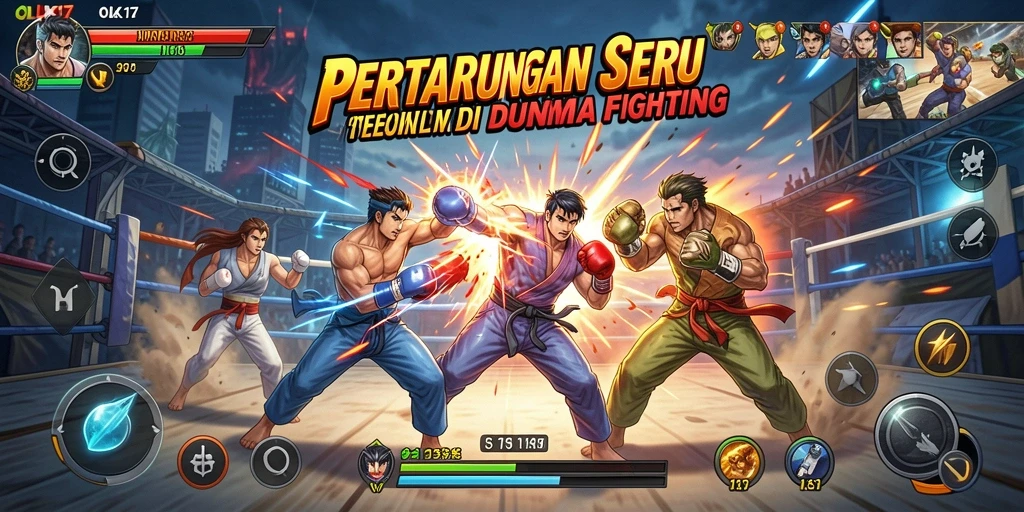 Tampilan pertarungan epik dalam OLX17 dengan karakter bertarung.
