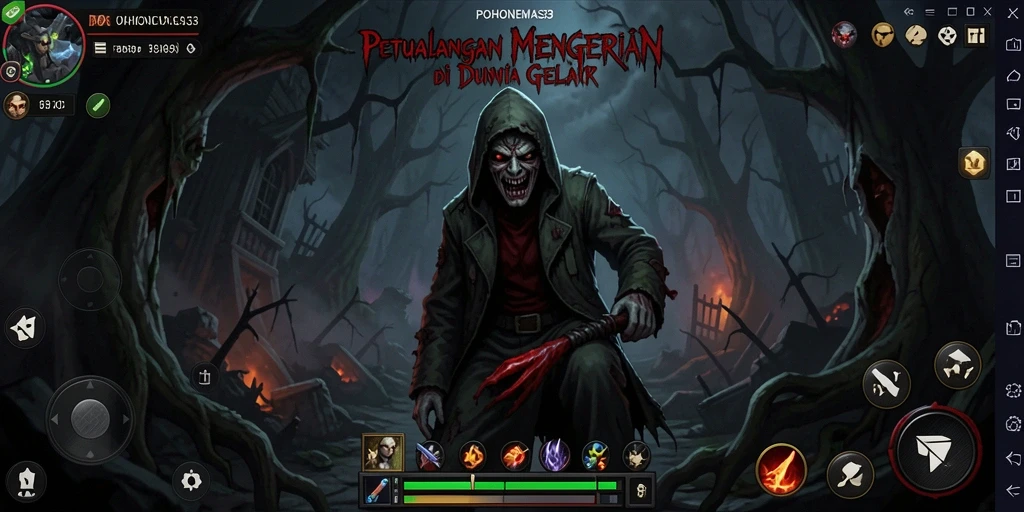 Tangkapan layar menampilkan suasana menyeramkan dari gameplay POHONEMAS33.