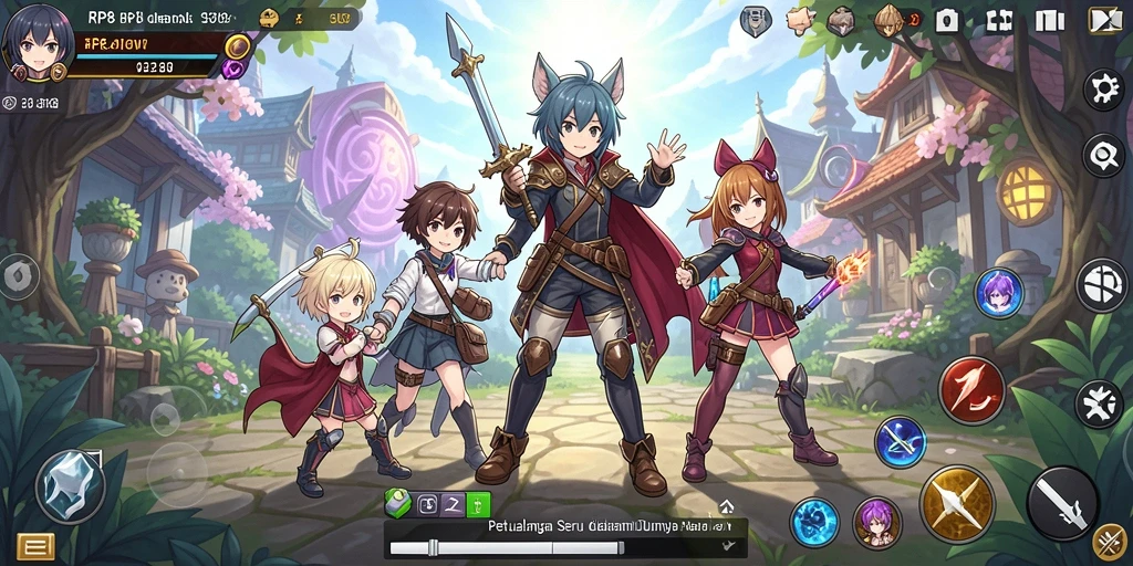 Tampilan menarik dari gameplay RP8 yang penuh warna dan karakter anime.