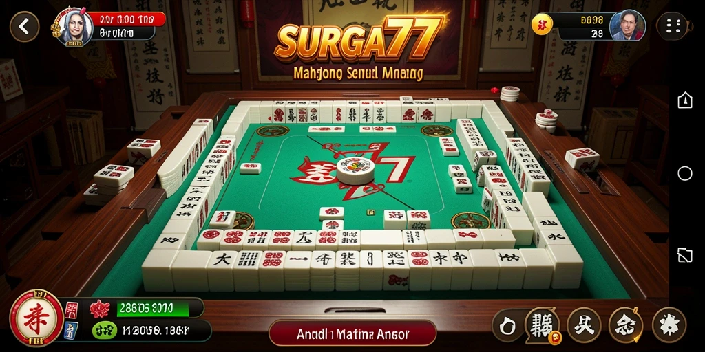 Tampilan gameplay seru di SURGA77 dengan suasana Mahjong.