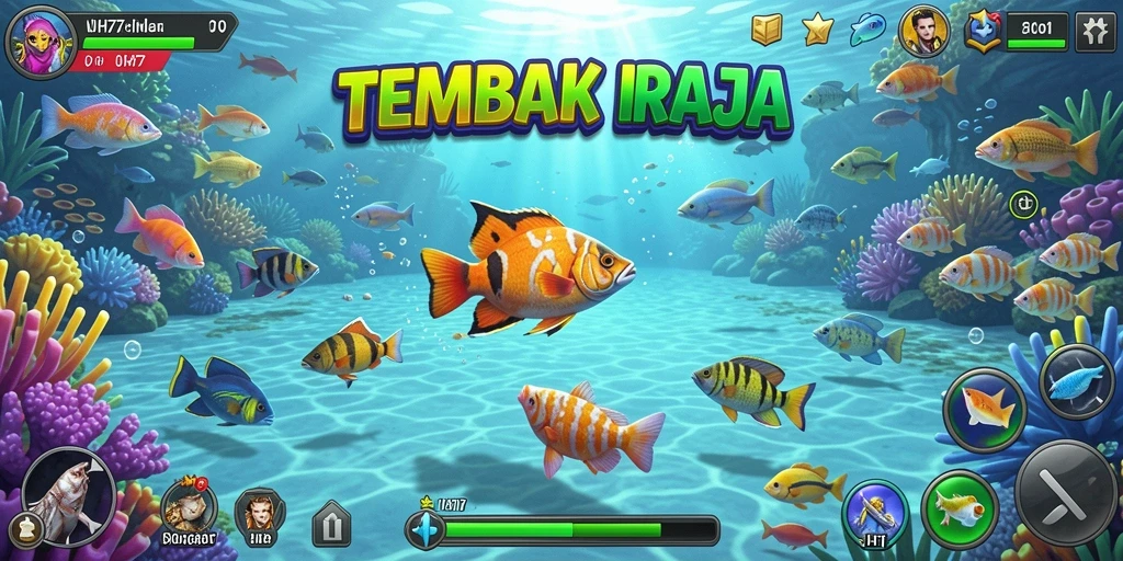 Screenshot UH77 menunjukkan aksi seru berburu ikan di bawah laut.