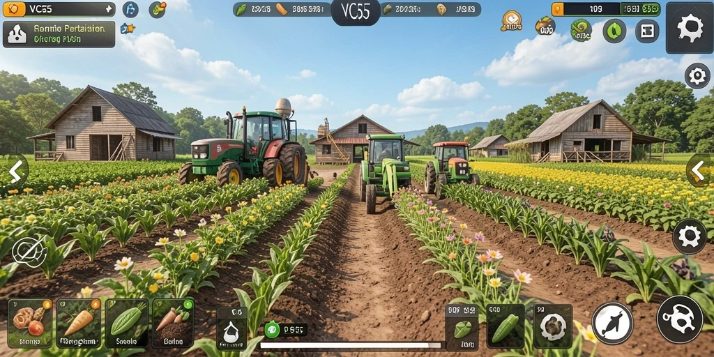 Tampilan gameplay <strong>VC55</strong> yang menarik dengan aktivitas pertanian yang seru.